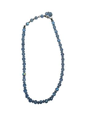 Vintage Coro‎ Blue Aurora Borealis Graduated Crystal Choker Necklace 14"